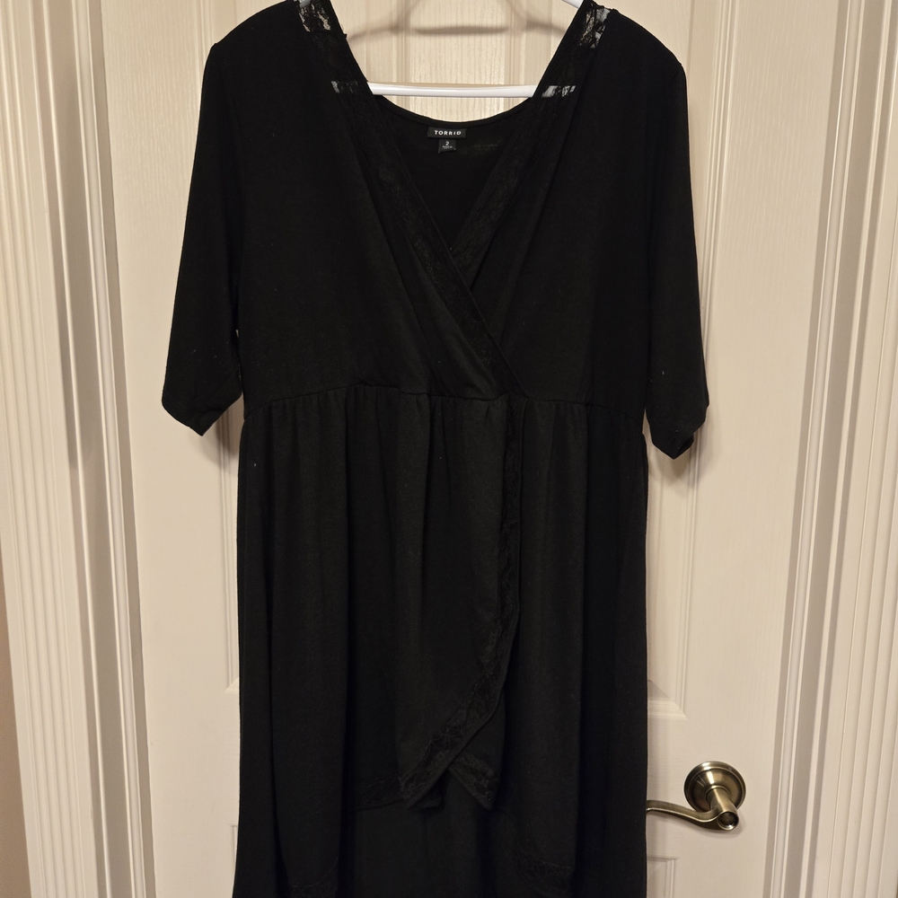 Torrid Faux Wrap Black Tunic Top With Hi-low Hem